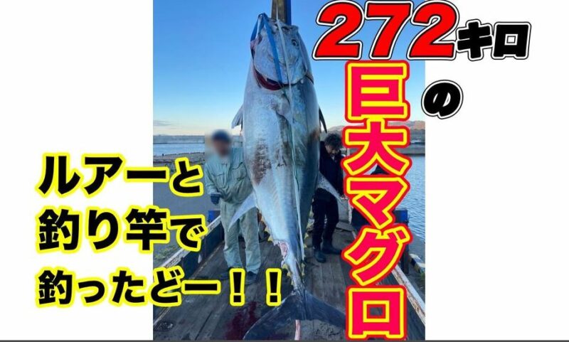 釣り人が巨大マグロ1本釣り